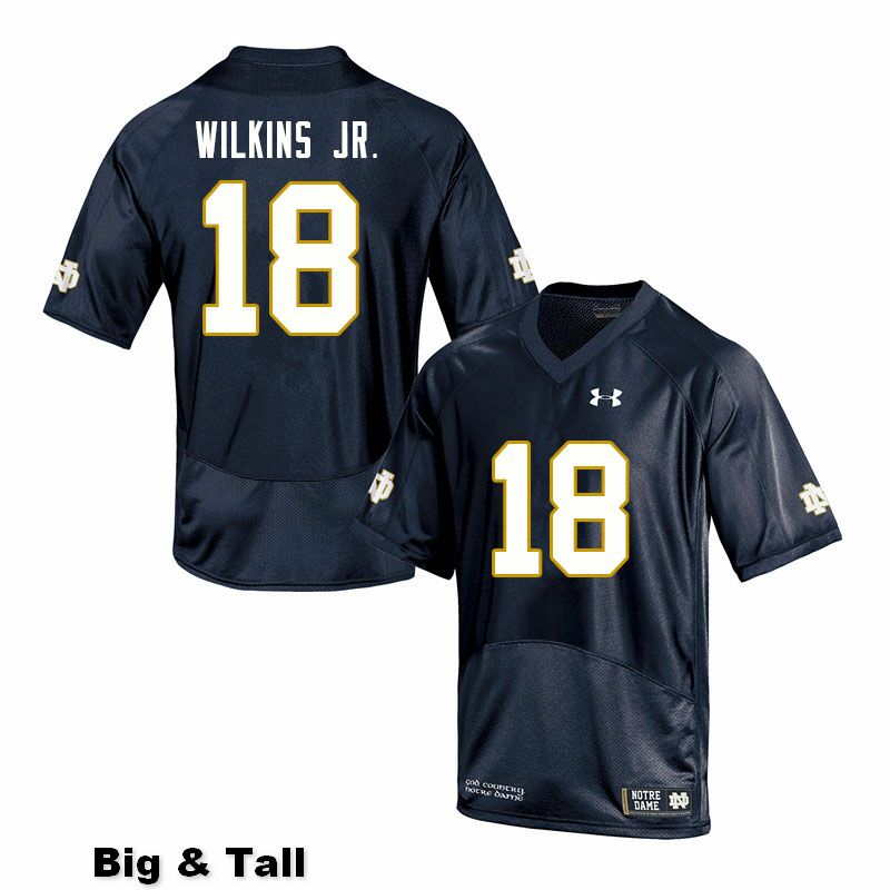 Men's NCAA Notre Dame Fighting Irish #18 Joe Wilkins Jr. Stitched College Under Armour Authentic Navy Big & Tall Football Jersey LK10E58PG